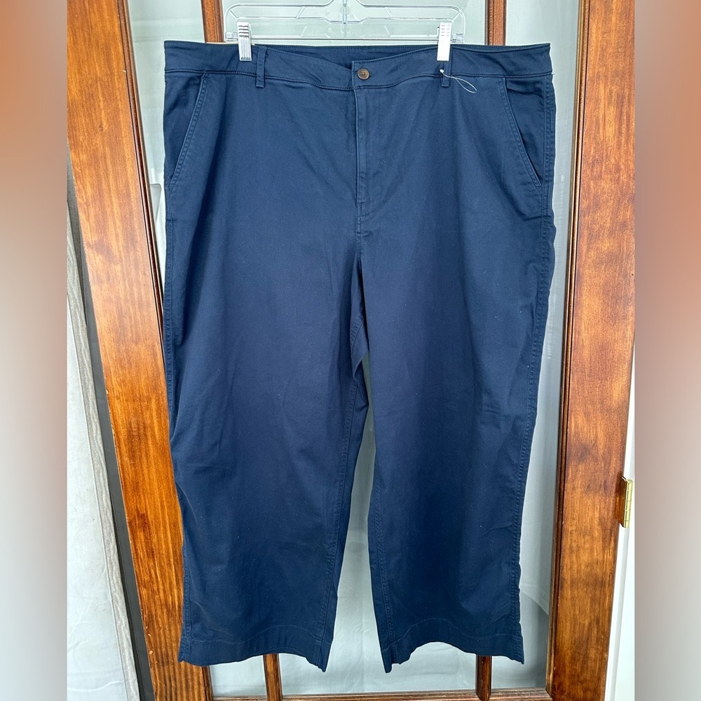 NWT LLBean Comfort Stretch‎ Pants Wide Leg Mid Rise Navy Blue Plus Size 22W
